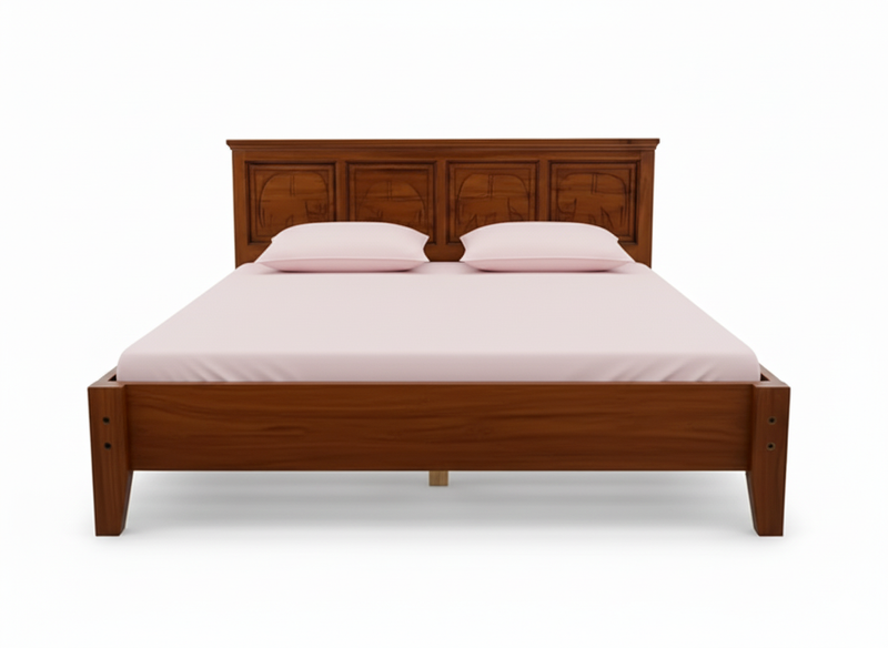 Elephant Carving Solid Sheesham Wood Bed With Box Storage (King Size, Honey Finish)
