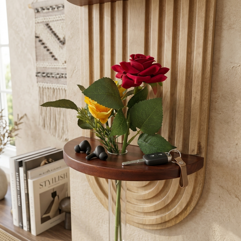 Suryavanshi Decorative Solid Wooden wall shelf with test tube vases