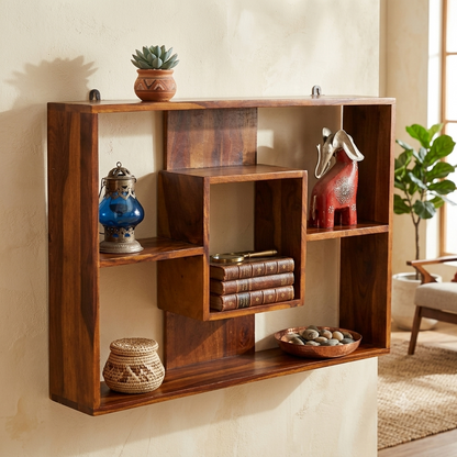 Square Block Sheesham Wood Wall Display Unit