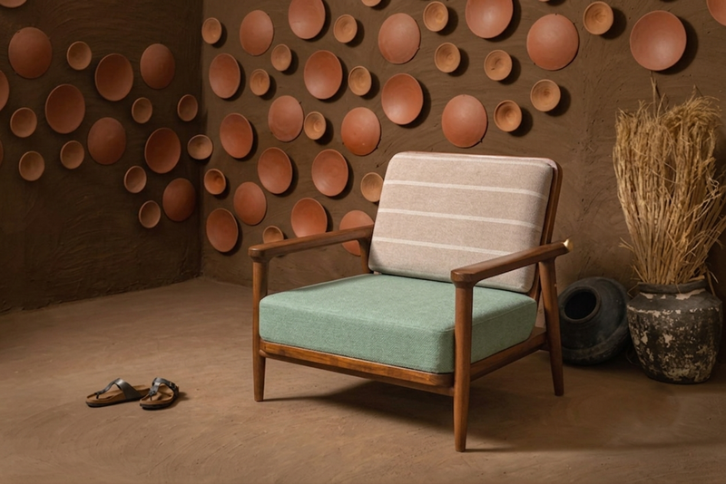 Beso Retro Modern Solid Sheesham Wood Frame Arm Sofa