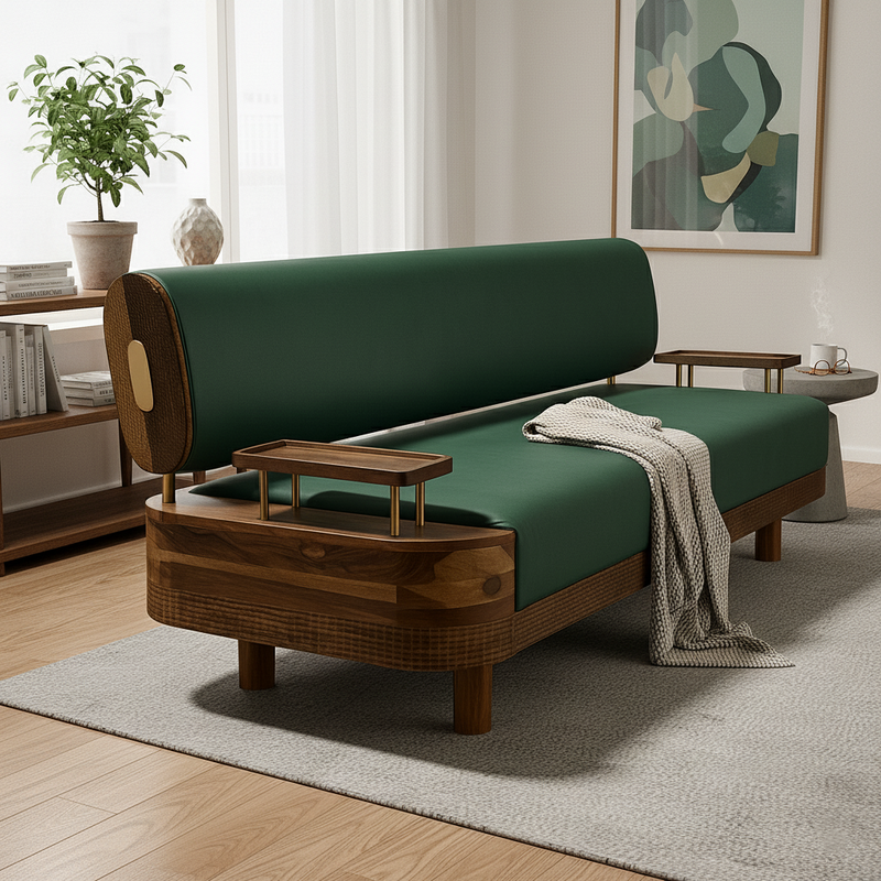 Verdant Luxe Mid-Century Sofa – Solid Sheesham Wood Frame with Sea Green Upholstery (Customized fabric available)
