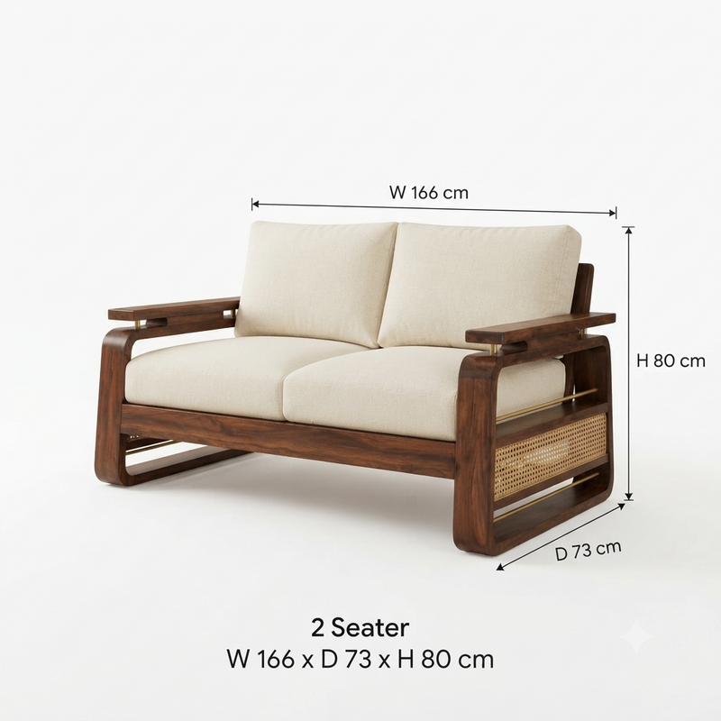 Suryavanshi Sheesham Wood Sofa Set with Handwoven Jute Fabric & Natural Rattan