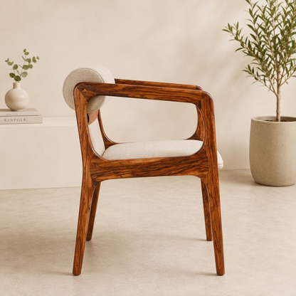 Lumo Solid Sheesham Wood Accent Chair with Premium Fabric Upholstery (Honey Finish)