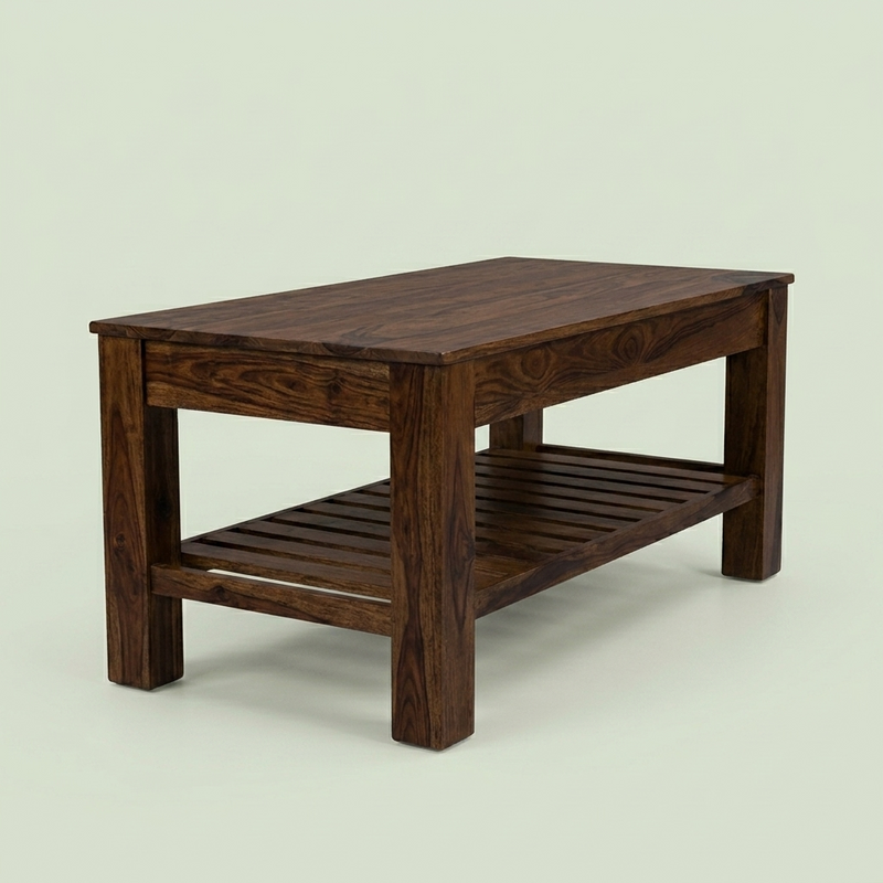 Suryavanshi Solid Sheesham Wood Coffee Table with Open Storage Shelf for Living Room