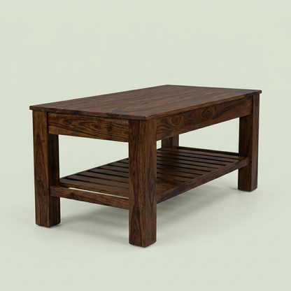 Suryavanshi Solid Sheesham Wood Coffee Table with Open Storage Shelf for Living Room