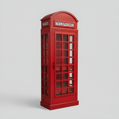 Giles British Telephone Booth Style Bar Cabinet in Red with Transparent Acrylic Sheet  Door