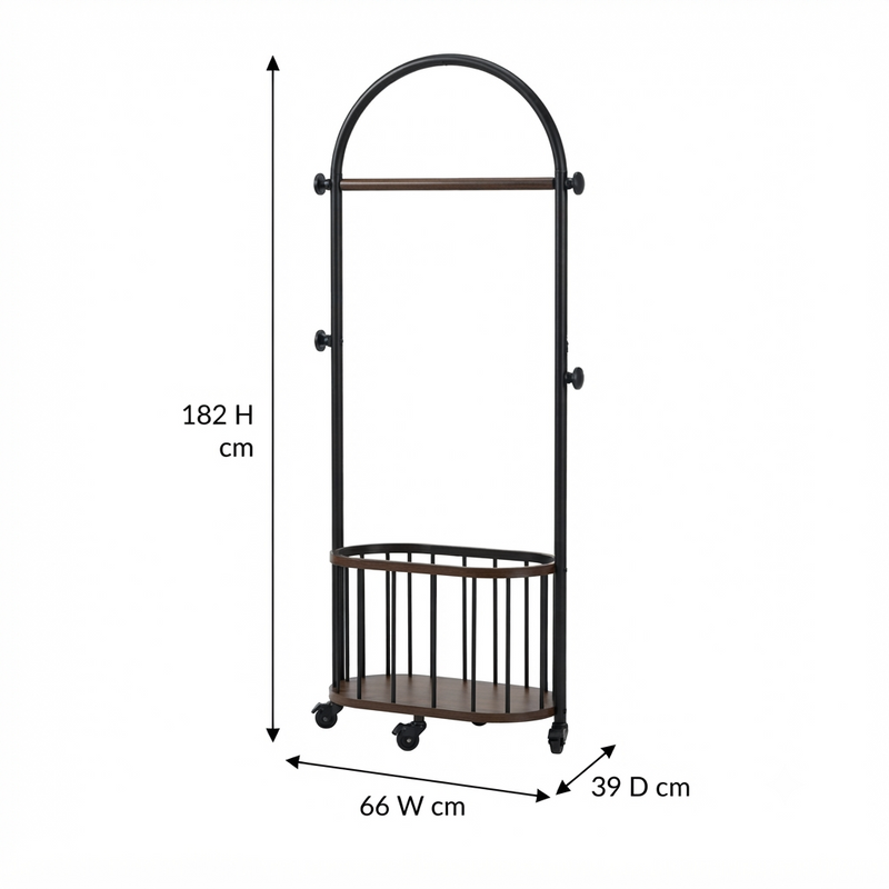Hamilton - Modern Rolling Garment Rack with Wooden Storage Basket – Metal Clothes Organizer