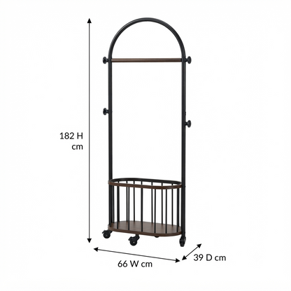 Hamilton - Modern Rolling Garment Rack with Wooden Storage Basket – Metal Clothes Organizer