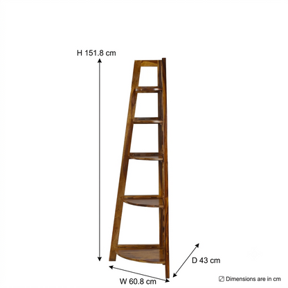 Suryavanshi Sheesham Wood Corner Shelf Unit | Foldable 5-Tier Corner Display Rack