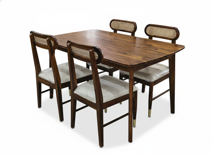 MALESIYA Sheesham Wood 4-Seater Dining Table Set with Cane Back Chairs