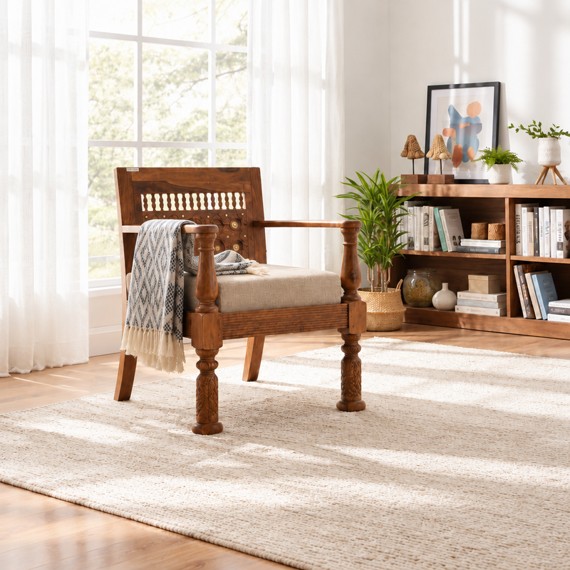 Suryavanshi Sheesham Wood With Brass Exquisite Craftsmanship - 1 Seater Sofa