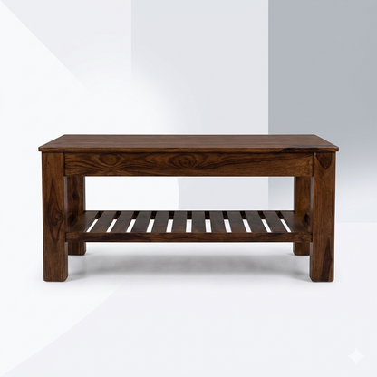 Suryavanshi Solid Sheesham Wood Coffee Table with Open Storage Shelf for Living Room