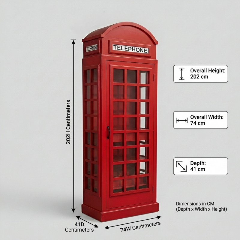 Giles British Telephone Booth Style Bar Cabinet in Red with Transparent Acrylic Sheet  Door