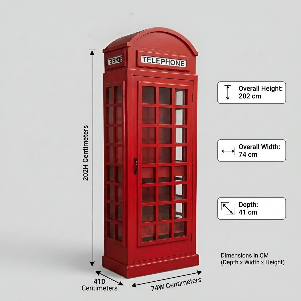 Giles British Telephone Booth Style Bar Cabinet in Red with Transparent Acrylic Sheet  Door