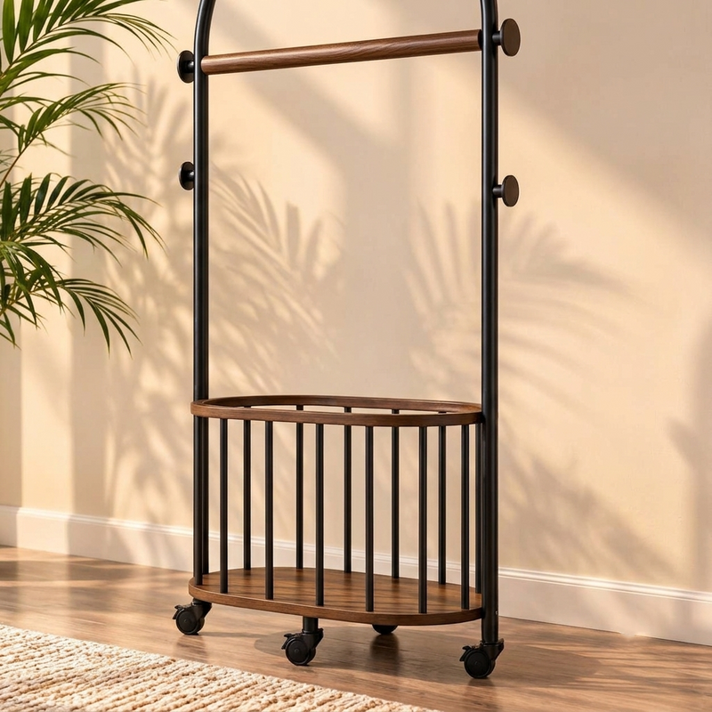Avior Modern Arched Frame Garment Rolling Rack with Shelves & Wheels – Freestanding Clothes Organizer