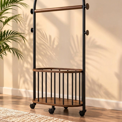 Avior Modern Arched Frame Garment Rolling Rack with Shelves & Wheels – Freestanding Clothes Organizer