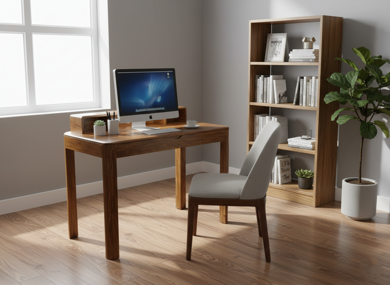 PAYU Solid Sheesham Wood Study & Work Desk with Storage – Modern Minimalist Design
