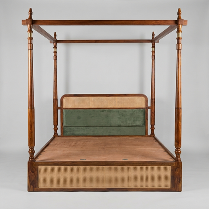 Windsor Sheesham Wood Poster Bed with Cane Panel Headboard & Footboard