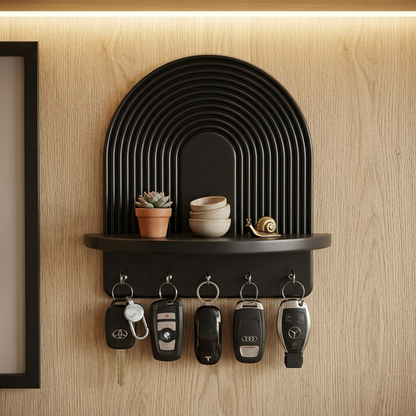 Suryavanshi Mango Wooden Wall Mounted Key Holder with Shelf