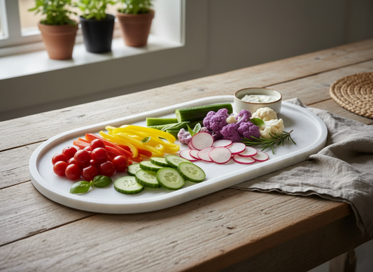Premium Vegetable Serving Platter with Fresh Veggies & Dip Bowl – Elegant Appetizer Tray