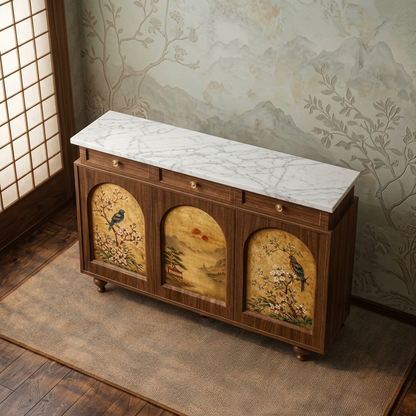 The Chinoiserie Art Natural Wood Sideboard