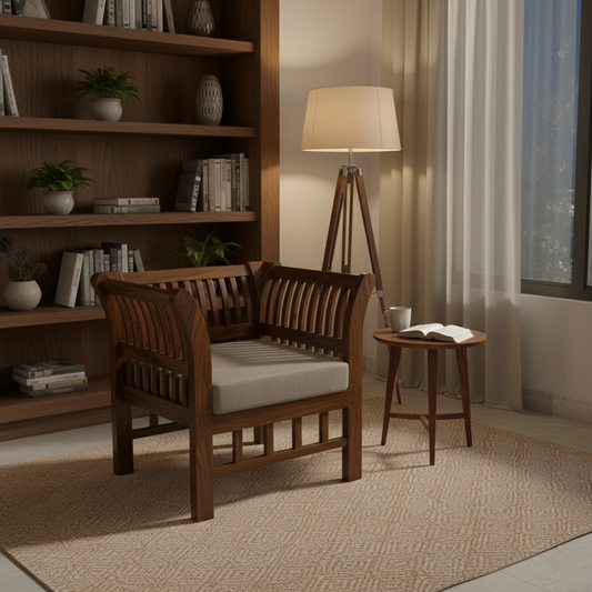 Suryavanshi Sheesham Wood Cushioned 1 Seater Sofa