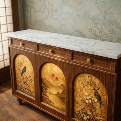 The Chinoiserie Art Natural Wood Sideboard