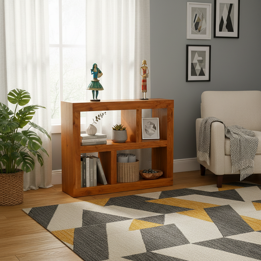 Suryavanshi Acacia Wood Console Table with Four Shelves – Versatile Furniture for Books and Decor
