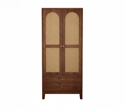 Suryavanshi Sheesham Wood Wardrobe with Cane & Brass Accent (Teak Finish)
