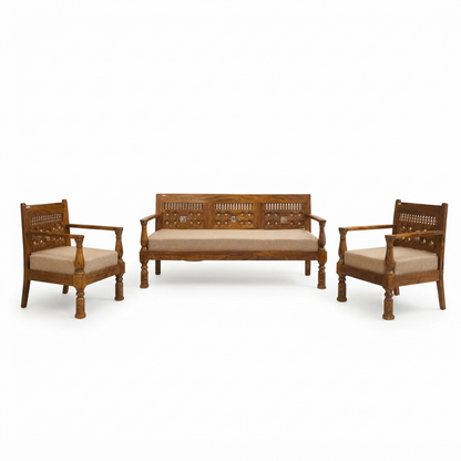 Suryavanshi Sheesham Wood Brass 5 Seater Sofa Set: Exquisite Craftsmanship and Comfort in One 3+1+1