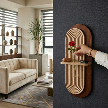 Suryavanshi Decorative Solid Wooden wall shelf with test tube vases