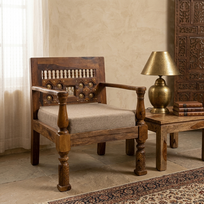 Suryavanshi Sheesham Wood Brass 5 Seater Sofa Set: Exquisite Craftsmanship and Comfort in One 3+1+1