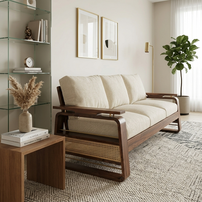 Suryavanshi Sheesham Wood Sofa Set with Handwoven Jute Fabric