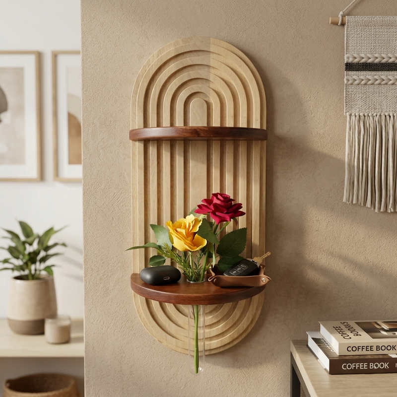 Suryavanshi Decorative Solid Wooden wall shelf with test tube vases