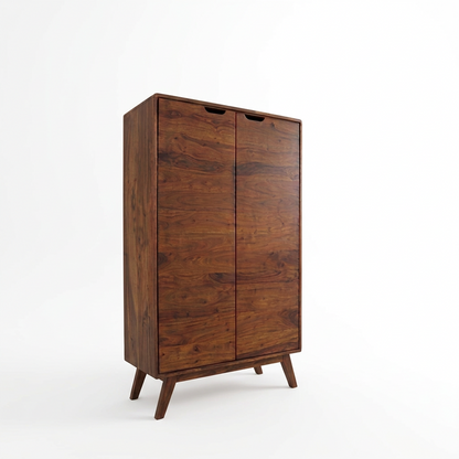 Sheesham Wood Storage Cabinet with Double Doors with six shelves inside in Honey Finish