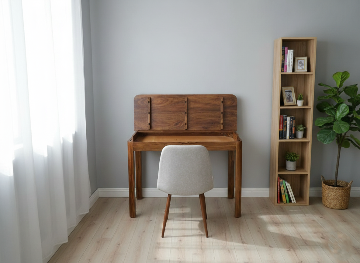PAYU Solid Sheesham Wood Study & Work Desk with Storage – Modern Minimalist Design
