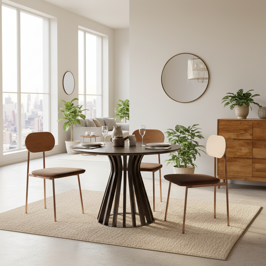 Suryavanshi Round Dining Table – Mango Wood Top, Iron Base – 4-Seater (Round, W110 D110 H76 cm)