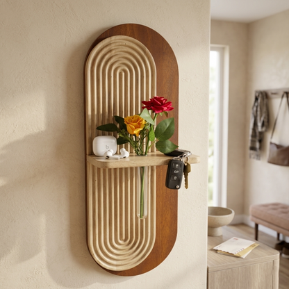 Suryavanshi Decorative Solid Wooden wall shelf with test tube vases