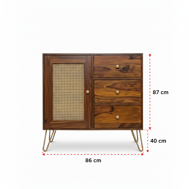 Suryavanshi Solid Wood Sideboard Cabinet with Cane 1 Door & 3Drawers Cane Sideboard and Cabinet | Sideboard for Living Room