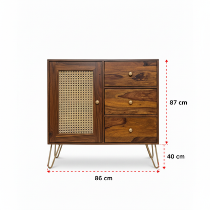 Suryavanshi Solid Wood Sideboard Cabinet with Cane 1 Door & 3Drawers Cane Sideboard and Cabinet | Sideboard for Living Room