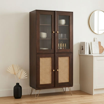Nay-7 Sheesham Wood 4 Door Soft Closed Shelves Storage Kitchen Cabinet