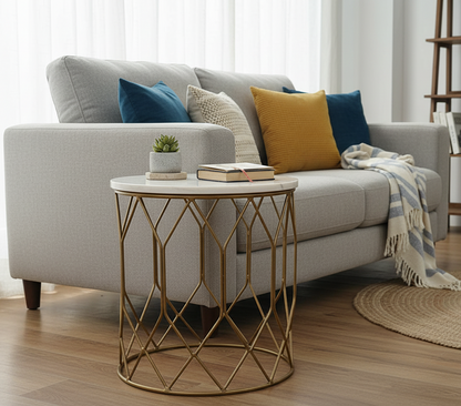 Suryavanshi Gold and White Marble Side Table