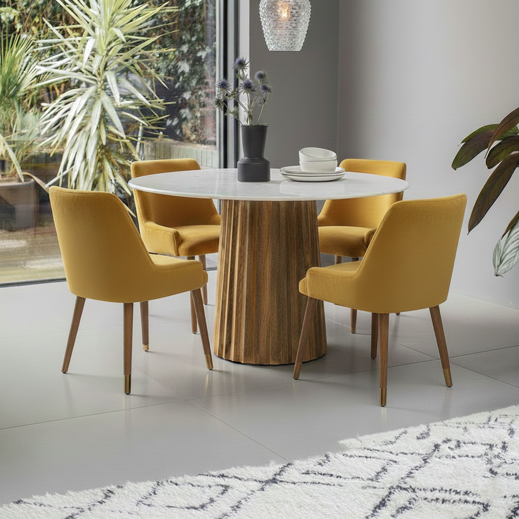 Westbourne 4 Seater Dining Table - Mango Wood with Marble Top