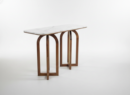 Modern Marble Top Console Table with Solid Sheesham Wood Base