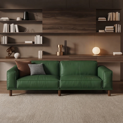 Emerald Luxe Pu Leather Olive Green Sofa – Modern Couch with Solid Wood