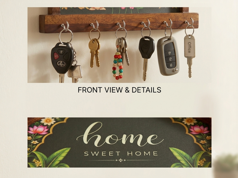 Solid Mango Wood this product is a wooden house-shaped key holder with decorative home signage, Name Plates & Key Holders.
