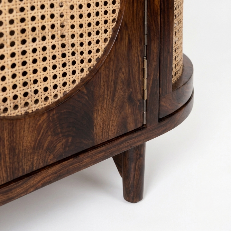 Westwood Arched Cane & Sheesham Wood Sideboard Cabinet – Mid-Century Modern Designer Storage Console