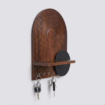 Suryavanshi Mango Wooden Wall Mounted Key Holder with Shelf | Modern Arch Design
