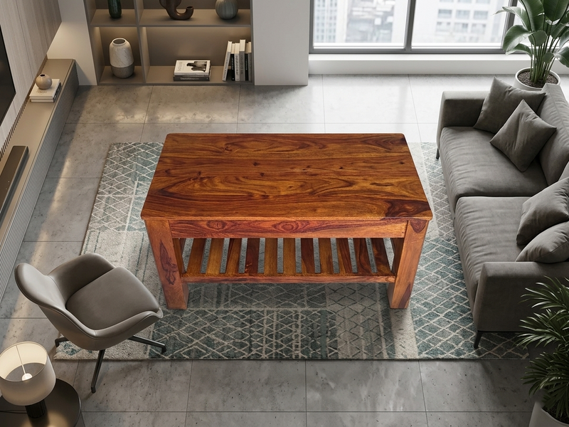 Suryavanshi Solid Sheesham Wood Coffee Table with Open Storage Shelf for Living Room