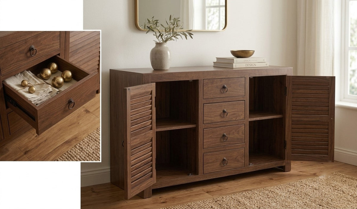 Suryavanshi Sheesham Wood 2-Door 4-Drawer Sideboard: A Beautiful Storage Solution for Your Home(W139*D45*H-86Cm)